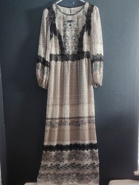 Chelsea & Violet Western Boho Lace Prairie Victorian Maxi Dress Medium